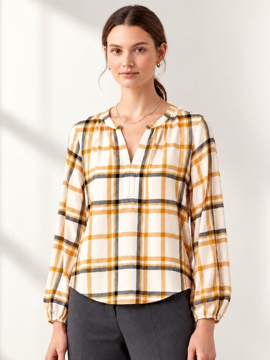 LOFT Tops - LOFT Saddle Plaid Flannel Shirt Cappuccino Cream Cotton Viscose NWT